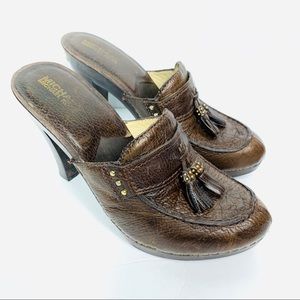 MICHAEL KORS High Heeled Brown Leather Clogs